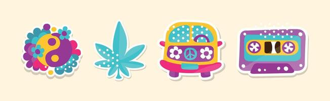 Hippie Sticker and Retro Patches Colorful Set vector