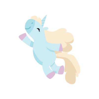 Beautiful Happy Unicorn, Cute Light Blue Magic Fantasy Animal Illustration