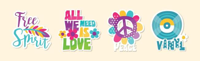 Hippie Sticker and Retro Patches Colorful Set vector