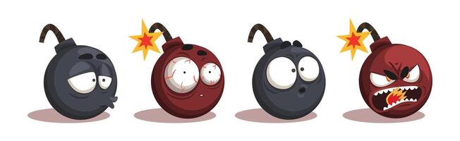 Bomb Funny Characters with Different Emotion Set vector