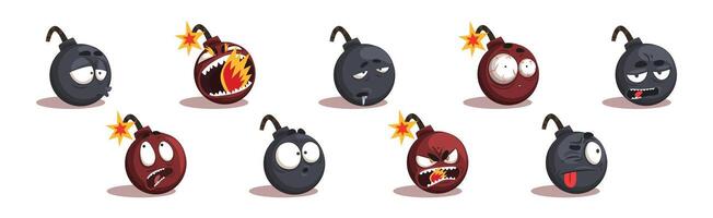 Bomb Funny Characters with Different Emotion Set vector