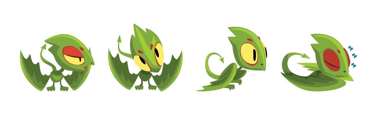 Fairy Dragon Baby Green Lizard with Wing and Tail Set