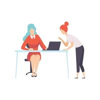 Two Businesswoman Working in Office, Office Employee Characters Working on Project Illustration vector