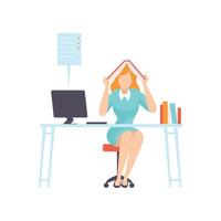 Overworked Businesswoman Seating in Office with Book on Her Head, Business Employee Character Daily Routine Illustration vector