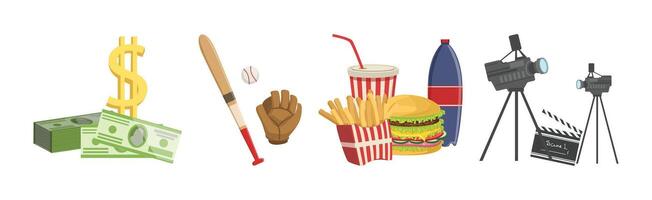 American Country Symbol and Object Colorful Set vector