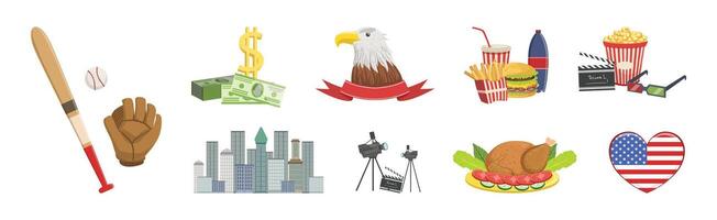 American Country Symbol and Object Colorful Set vector