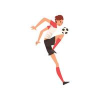 Professional Soccer Player Kicking Ball, Football Player Character in Uniform Illustration vector