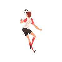 Soccer Player Shooting Ball with Head, Football Player Character in Uniform, Back View Illustration vector