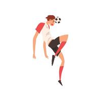Soccer Player with Ball, Professional Football Player Character in Uniform Training and Practicing Soccer Illustration vector