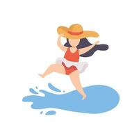 Cute Girl Wearing Swimsuit and Hat Having Fun on Beach on Summer Holidays Illustration vector