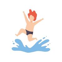 Cute Happy Boy Jumping in Water, Kid Having Fun on Beach on Summer Holidays Illustration vector