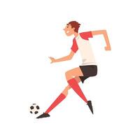 Soccer Player Kicking Ball, Football Player Character in Uniform Practicing Football Illustration vector