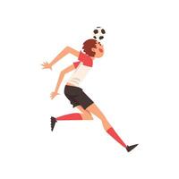 Soccer Player Shooting Ball with Head, Football Player Character in Uniform Illustration vector
