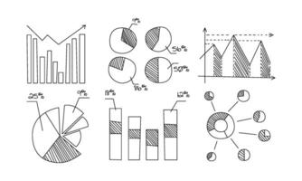 Charts, diagrams, graphs, arrows, monochrome hand drawn infographic elements, business economic and financial templates Illustration vector