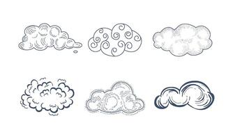 set of comic clouds of different shapes in sketch style. Monochrome icons for children book or textile vector