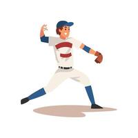 Smiling Baseball Player Throwing Ball, Softball Athlete Character in Uniform, Side View Illustration vector