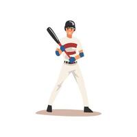 Baseball Player Standing with Bat, Softball Athlete Character in Uniform, Front View Illustration vector