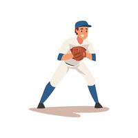 Catcher Waiting for Ball, Baseball Player Character in Uniform Illustration vector