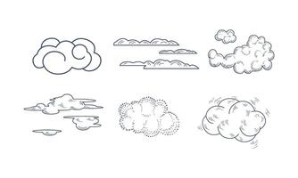 set of monochrome clouds of different shapes in hand drawn style. Elements for postcard or children book vector