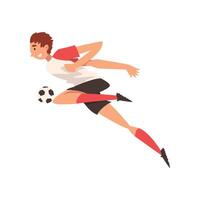 Professional Soccer Player Kicking Ball, Football Player Character in Uniform, Side View Illustration vector