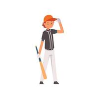 Baseball Player Standing with Bat, Softball Athlete Character in Uniform Illustration vector
