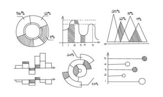 Pie, bar, chart, diagram and graph set, monochrome hand drawn infographic elements, business economic and financial templates Illustration vector