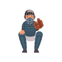 Catcher Waiting for Ball, Baseball Player Character in Uniform and Helmet Illustration vector