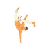 Smiling Man Standing on One Hand, Capoeira Dancer Character Practicing Movement, Brazilian National Martial Art Illustration vector