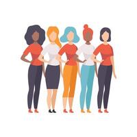 Girls of Different Nationalities and Cultures, Girls Advocating for Gender Equality, Freedom, Civil Rights, Independence Illustration vector
