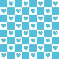 Seamless pattern in blue colors with sparkles, hearts in y2k style. Retro illustration for textile, wrapping paper, fabric, print design, wallpaper, greeting, decoration, package, texture vector