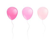 Set of realistic inflatable helium balloons in pink colors from deep pink to pale vector