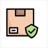 A box with a shield and a green check mark vector