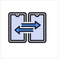 Two phones with arrows pointing to each other vector