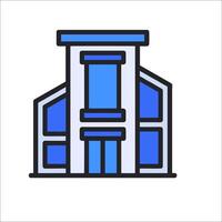 A building icon with a blue and white background vector