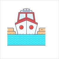 A boat is sitting on the dock in the water vector