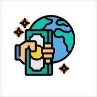 Hand holding money and globe icon vector