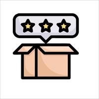 A box with five stars on it and a speech bubble vector