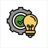 A light bulb and a check mark on a gear wheel vector