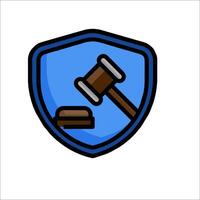 A judge's gavel icon on a blue shield vector
