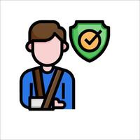 A man with a broken arm and a shield icon vector