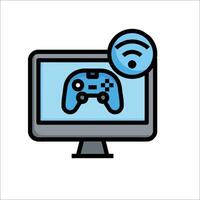 A computer monitor with a game controller and wifi symbol vector