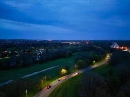 Aerial View of Illuminated Central Bedford City of England United Kingdom During Night. April 5th, 2024, High Angle Footage Was Captured after Sunset and Beginning of Night with Drone's Camera photo