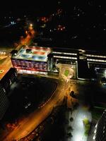 High Angle View of Illuminated Historical Central Coventry City Centre Downtown of England United Kingdom. Aerial footage Was Captured on After Midnight with Drone's Camera on October 23rd, 2024 photo