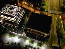High Angle View of Illuminated Historical Central Coventry City Centre Downtown of England United Kingdom. Aerial footage Was Captured on After Midnight with Drone's Camera on October 23rd, 2024 photo