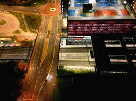 High Angle View of Illuminated Historical Central Coventry City Centre Downtown of England United Kingdom. Aerial footage Was Captured on After Midnight with Drone's Camera on October 23rd, 2024 photo
