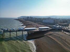 High Angle View of Most Beautiful British Tourist Attraction Sea Front and Ocean of Eastbourne Ocean City of England UK. Aerial Footage Was Captured with Drone's Camera on May 11th, 2024 photo