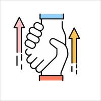 Two hands shaking hands with arrows pointing up vector