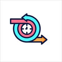 A clock and arrow icon with a circle around it vector