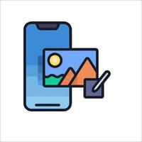 A smartphone with a camera and a pen on it vector