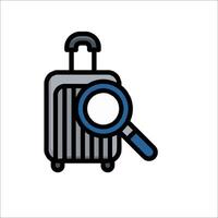 A suitcase with a magnifying glass and a magnifying glass icon vector